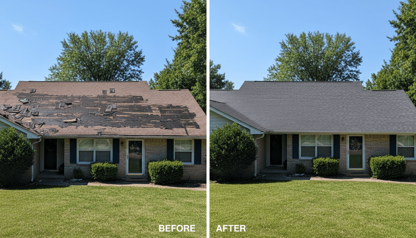Before and after roof replacement transformation